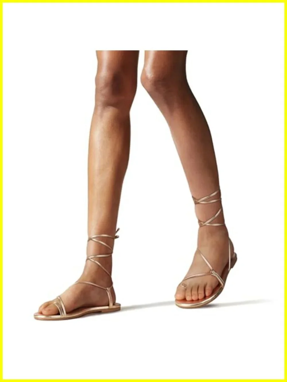 Strappy Lace Up Flat Sandals with Memory Foam Insole - Women's